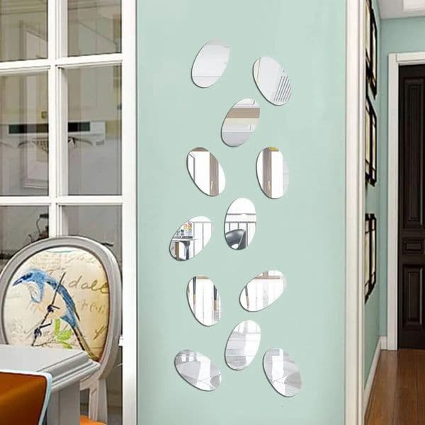 Luxury Designer Decor 12Pcs Pebble Acrylic Mirror Sticker For Living Room Bedroom Ellipse Art Wall 3D Decoration Home Decor room Decoration 13
