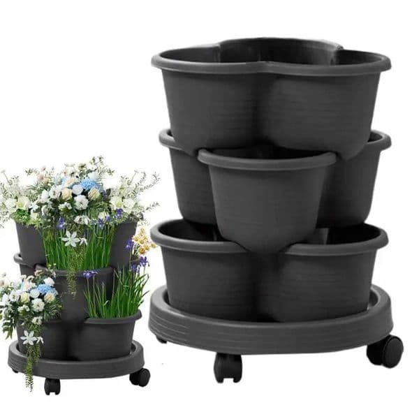 New Vertical Tower Stackable FlowerPot Plastic Multi-layer Flower Pot with Movable Casters Strawberry Planter Tower Home Garden L260516