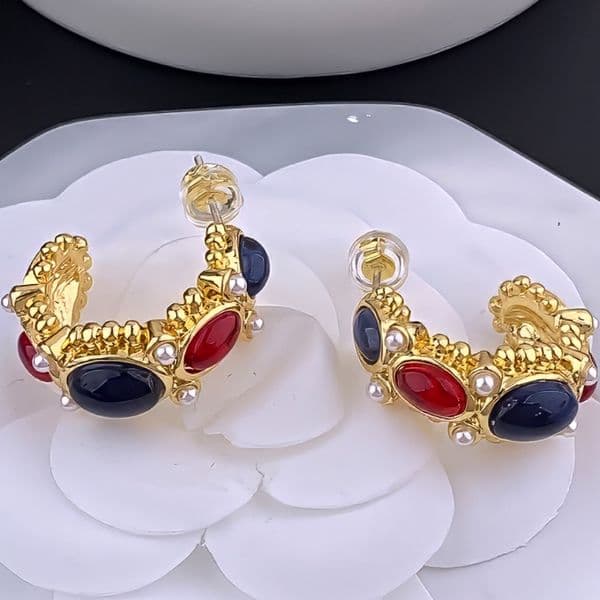 Earrings Designer Earrings 18K Gold Plated Earring Vintage C Shape Glass Pearl Hoop Earrings Luxury Jewlery Designer Elegant Free Shipping Buy One Get One