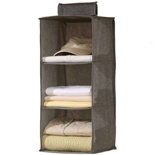 Hanging Fabric Wardrobe Storage Bag Foldable Space Saving Clothes Organizer For Closet Beige Multi Layer Hangin 26W0516 26W0516