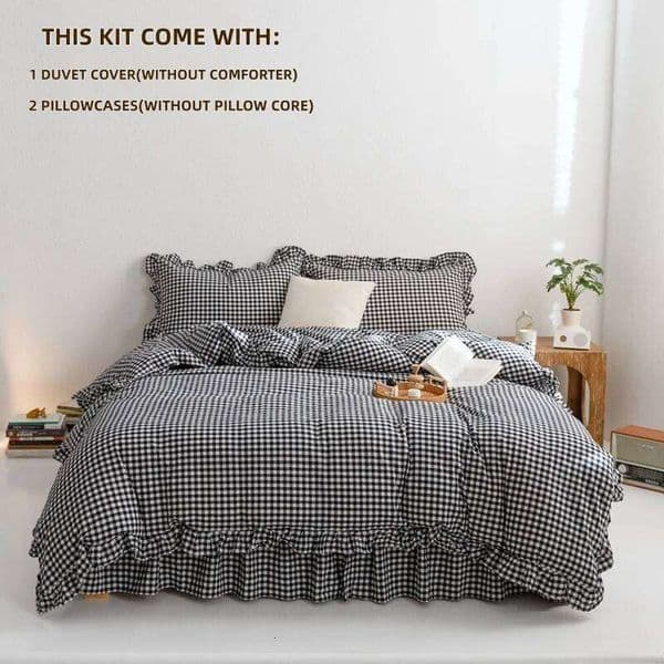 3 Piece Sheet black plaid duvet cover Set, comfortable Bedding Set Bedspread for All Season J260516
