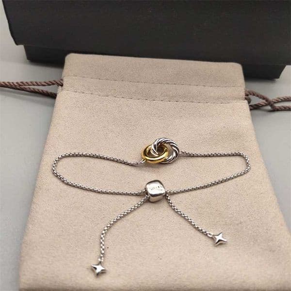 Charm Bracelets Designer Bracelets 925 Sterling Silver 15mm Interlocked Circle Chain Bracelet for Women Adjustable Retro Jewelry Elegant Daily Wear