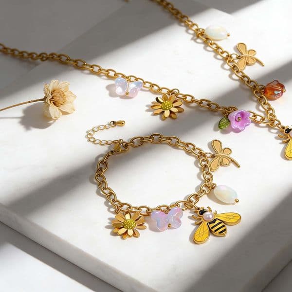 Necklace Jewelry Bee Daisy Multi-Element Necklace Stainless Steel Collarbone Chain Bracelet Niche Versatile Women's Accessory