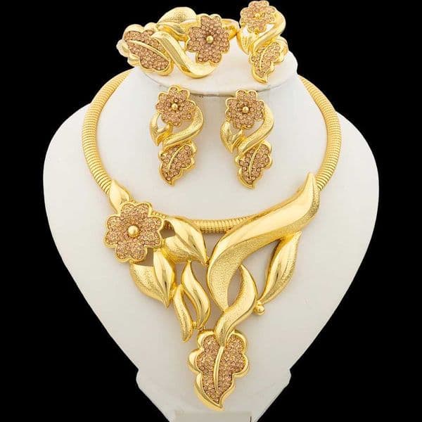 Luxury Flower Design Jewelry Set for Women Color Big Pendant Necklace and Earrings Bridal Weddings Nigerian Accessories X260516
