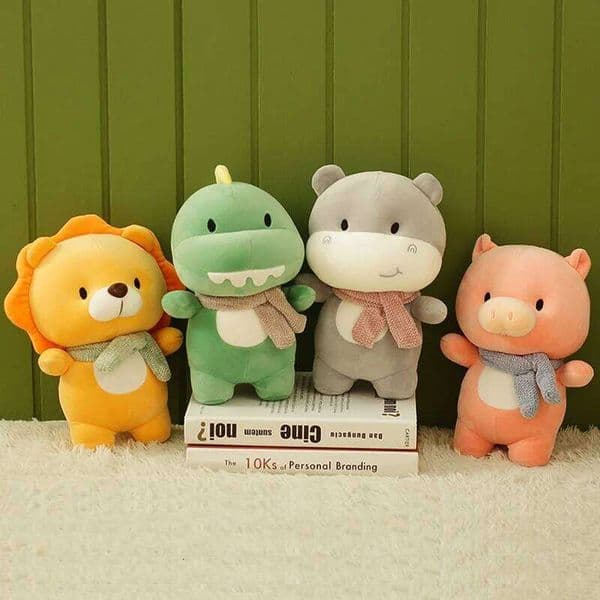 23cm Lovely Animal Plush Stuffed Lion Hippo Dinosaur Pig High Quality Soft Fabric Zoo Souvenir