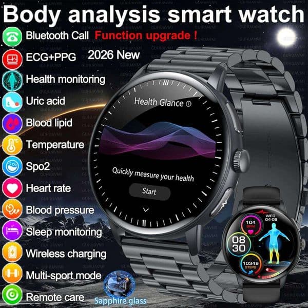 2026 New Analysis Health Blood oxygen Pressure Body Fat ECG+PPG Call AI Voice Assistant Smart Watch Men Women J260516