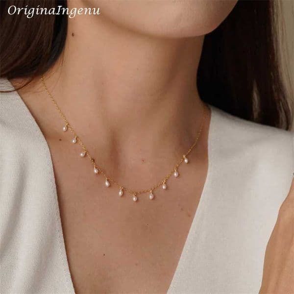 14K Gold Filled Natural Pearl Necklace Gold Choker Handmade Pendants Collier Femme Kolye Collares Boho Pearl Jewelry for Women X260516