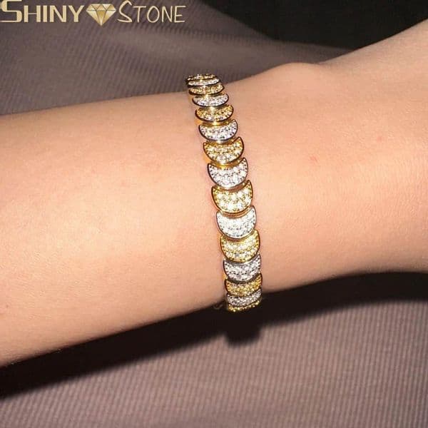 2026 Two Tone Color Moon Shaped Link Chain Bracelet for Women Paved Bling Cubic Zirconia Cz Fashion Wedding Jewelry 260516