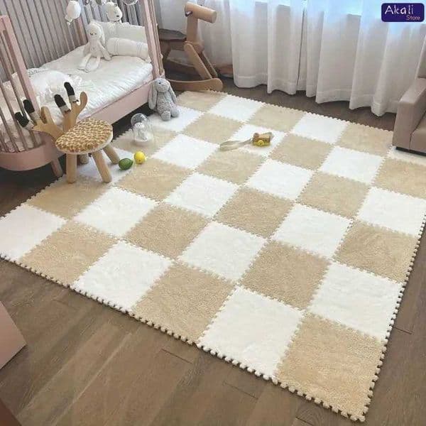 4/12pcs Plush Foam Floor Mat Soft Fluffy Interlocking Square Foam Tiles Area Rugs Carpet for Parlor Bedroom Decoration L260515