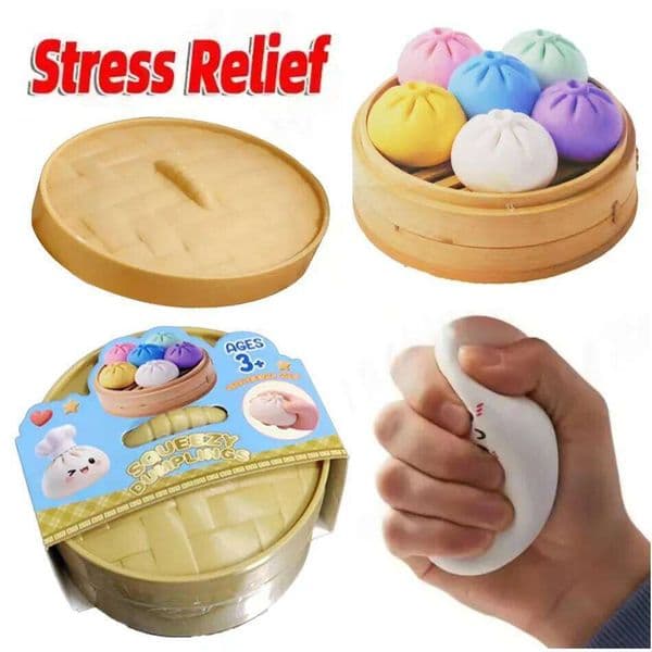 Colorful Dumpling Squishes Stress Balls Fidget Sensory Toys Simulation Food Squishies Bun with Steamer Squeeze Dough Ball Gifts W260516