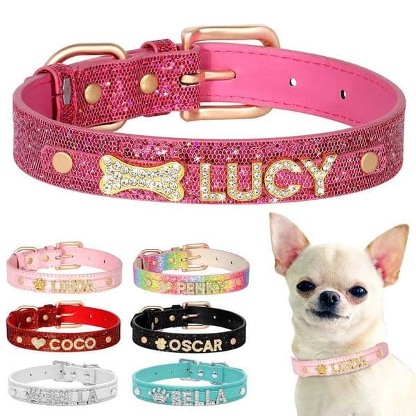 Personalized Small Dogs Chihuahua Collar Bling Rhinestone Dog Collars Free Custom Pet Dogs Cats Name Charms Pet Accessories C260516