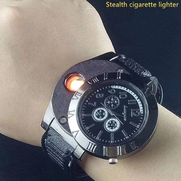 2023 Man Watch USB Charge Windproof Electronic Flameless Lighter Men's Quartz Watches Erkek Kol Saat Horloge Heren