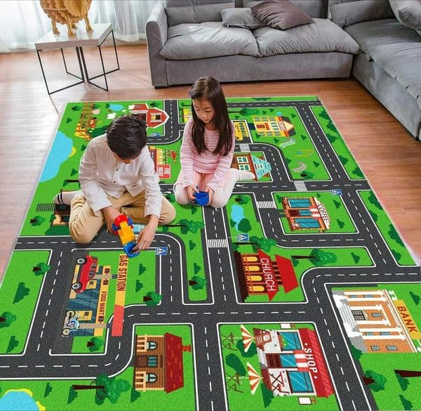 Playful City Traffic Route Carpet Interactive Rug Living Room Bedroom Rug Kid Playmat Parent-child Activity Rug Christmas Gifts L260515