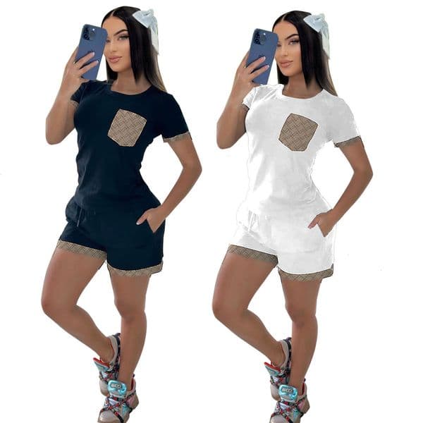 Womens New Fashion Casual Elegant Set Cotton Short Sleeve Shorts Two-Piece Set