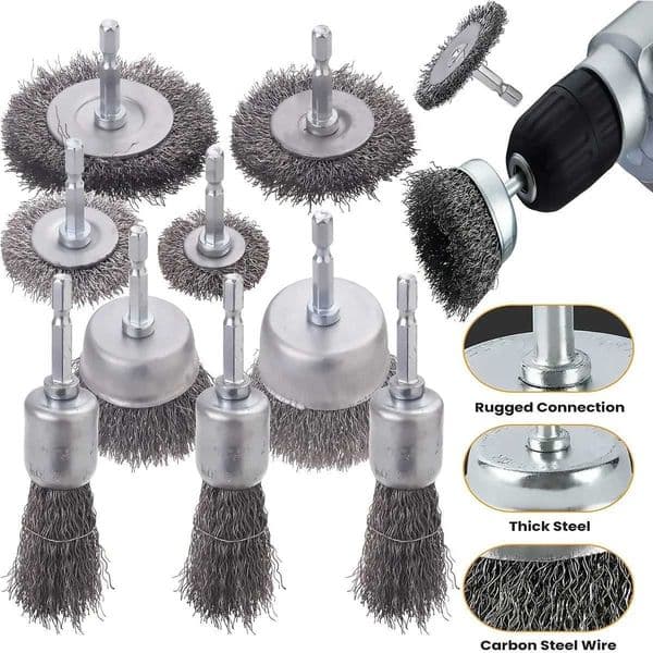 Wire Brush Wheel Cup Brush Set 10 PackWire Brush for Drill 1/4 Inch Hex Shank 0012 Inch Coarse Carbon Steel Crimped Wire Wheel L260516