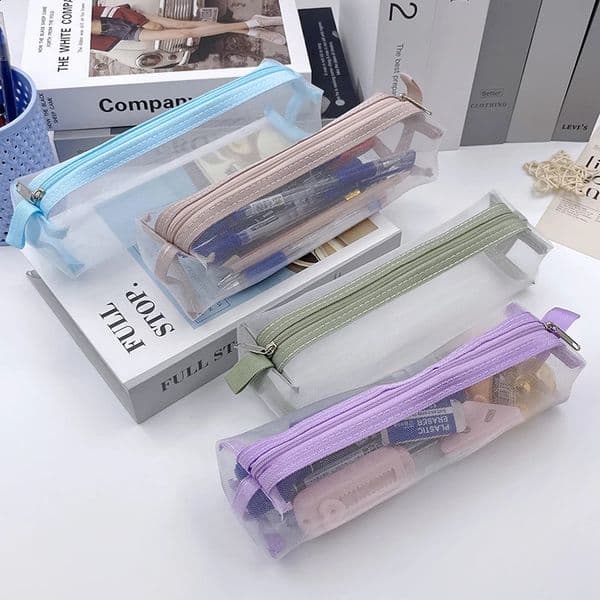 Large Capacity Transparent Mesh Pen Pouch Simple Multi-Purpose Student Stationery Bag Special Pencil Bag for Office Supplies 260515