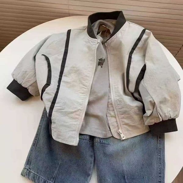 Boys thin motorcycle jacket 2026 new model childrens autumn top large childrens clothing boys zip-up jacket L260515Y0YJ