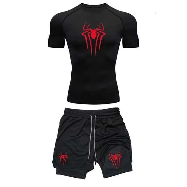 Men's Workout Compression Y2K Spider Printed Gym Tshirts Breathable Running Shorts Quick Dry Sports Rash Guard Sportwear Set 26Y0515