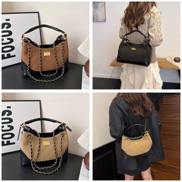 Vintage Handbag for Women, Bucket Shape, Quilted Chain, 2025 Crossbody Bag, New Tote, Single Shoulder, Large Capacity, Hobo Bag