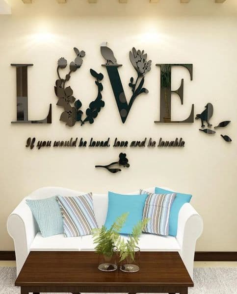 Luxury Designer Decor Luxury Designer Decor 3D Leaf LOVE Stickers Lettering Quote Gift Set Sticker For Living Room Bedroom Acrylic Mural Wal 6
