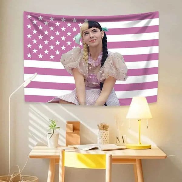 Luxury Designer Decor room Melanie Martinezs USA Flag Tapestry Pop Singer Home Decor Wall Hanging Dorm Backdrop Party Concert Banner Decorat 16