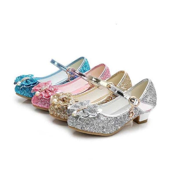 Princess Kids Leather Shoes Girls Flower Glitter Casual Sandals Butterfly Knot Party and Wedding Performance Children High HeelT260516