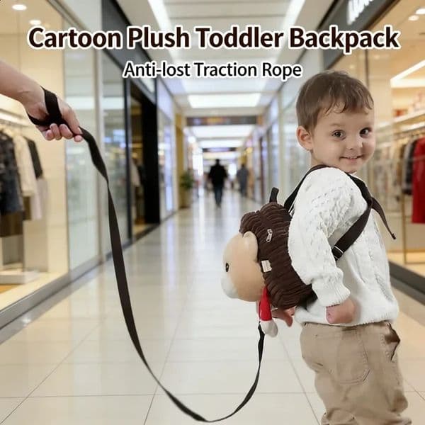 Cute Cartoon Plush Toddler Schoolbag Anti-lost Shoulder Backpack with Traction Rope for Baby Boy Girl Portable Kids Shoulder Bag 260515