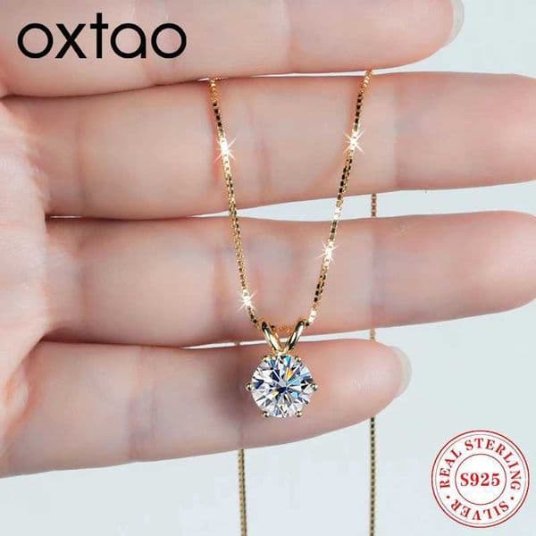 OXTAO D VVS1 05-5ct Moissanite Solitaire Pendant Necklaces Female 925 Silver Clavicle Chain Necklace Luxury Jewelry Gift X260516