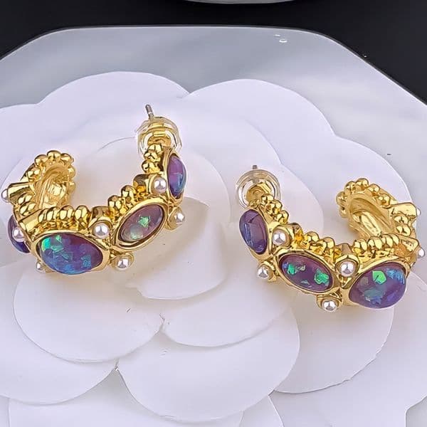 Earrings Women 18K Gold Plated Earring Retro C Shape Glass Pearl Hoop Earrings Luxury Jewlery Designer for Women Timeless Free Shipping Buy One Get One