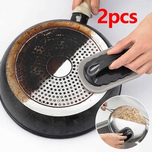 2Pcs Magic Emery Sponge Brush with Handle Kitchen Rust Remover Strong Decontamination Cleaner Tools for Pot Pan Sink Bathtub L260516