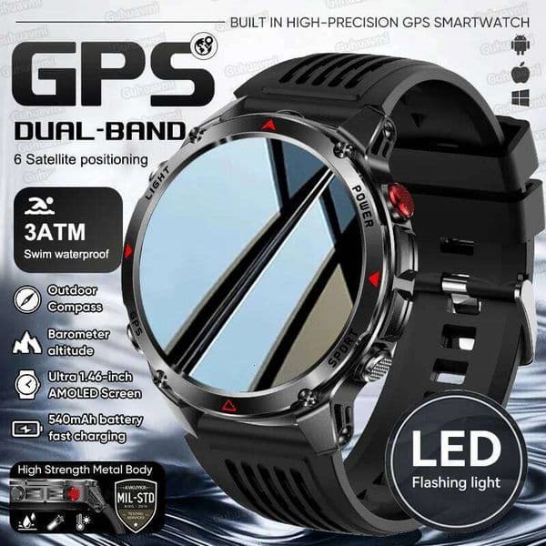 2025 New Professional Dual-band GPS Watch Outdoor Sport Ride Run Swim Compass Altimeter 3ATM Waterproof Smart Bracelet Men J260516