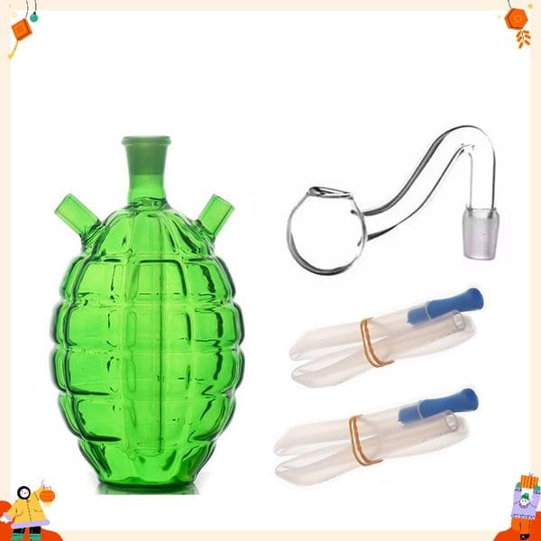 Travel Creative Green Grenade Shape Double use Glass Oil burner Bong Perc Super thick 10mm female Water Pipe Smoking Bubbler Shisha Hookah with oil banger bowl