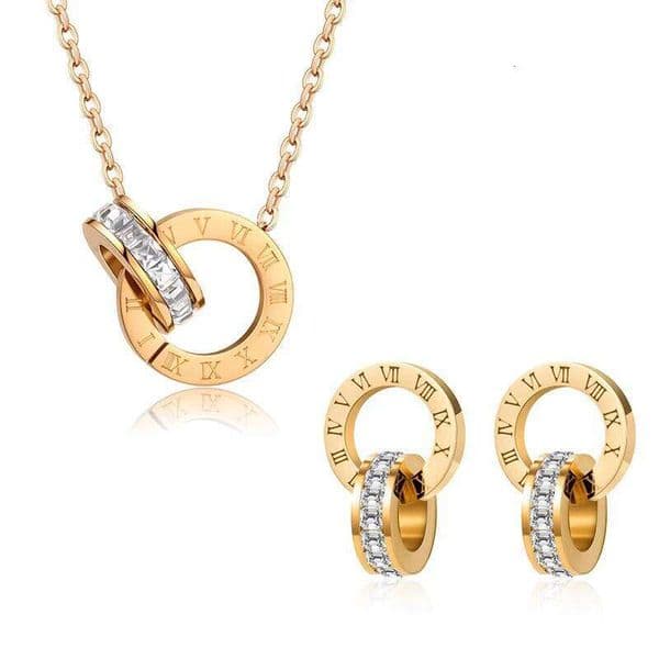 PAXA Classic Roman Numeral Crystal Stainless Steel Earrings Necklace for Women Luxury Elegant Fashion Wedding Party Jewelry Gift J260516