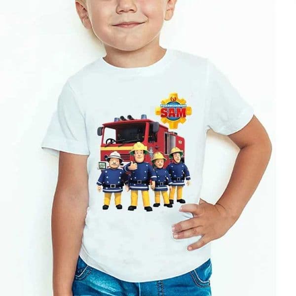 dessin anim pompier Sam imprim t Casual confortable coton col rond t - shirt manches courtes Z260516