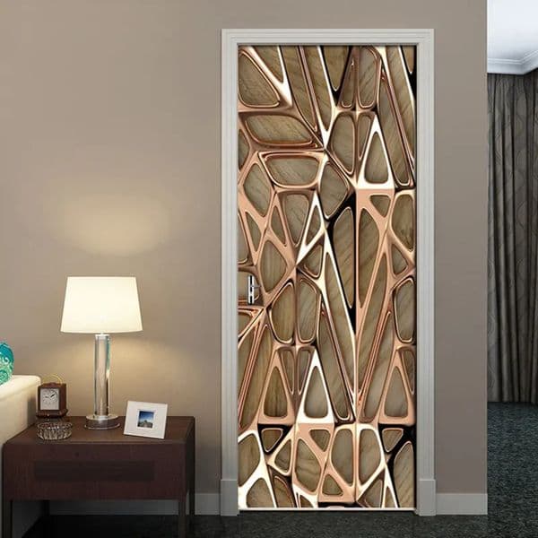 Luxury Designer Decor 2Pcs/Set Rose Gold Geometric Pattern 3D Self-Adhesive Waterproof Wallpaper room Decals Home Decor Door Wall Sticker De 7