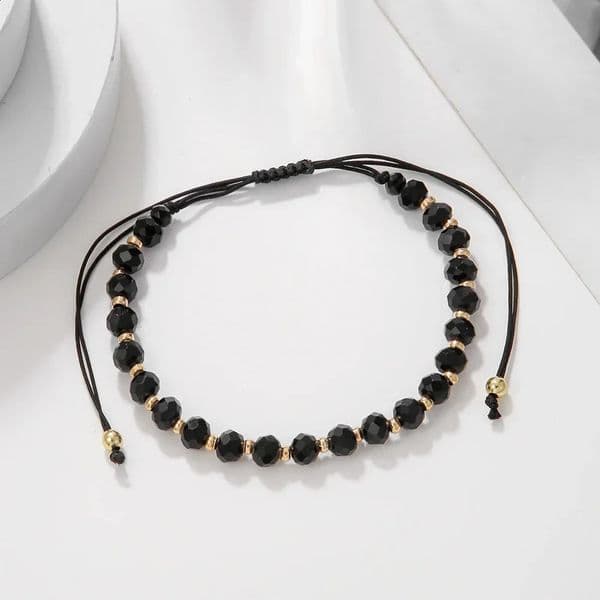 Fashion Boho Adjustable Jewelry Braiding Strap Bracelet Black Crystal Stone Beaded Bracelet For Women Accessory Jewelry 260516