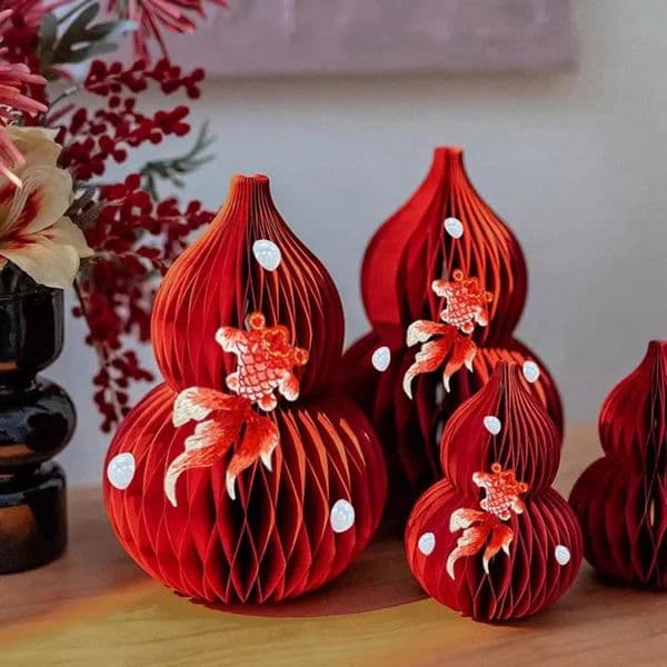 2026 new Luxury Designer Decor 3D Honeycomb room Balls Ornaments Red Gourd Decoration For Housewarming, Wedding, And Spring Festival - Chinese New Ye 5