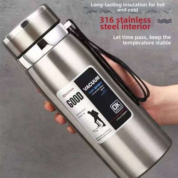 800/1000ml Sports Thermos Large Capacity Stainless Steel Insulated Water Bottle Heat-resistant Creative W260516