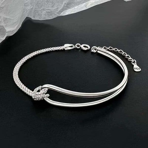 Sterling Silver Double Layer Bracelet for Womem Girls Irregular Knot Bangles New Simple Design Fashion Party Jewelry Gifts 26W0516