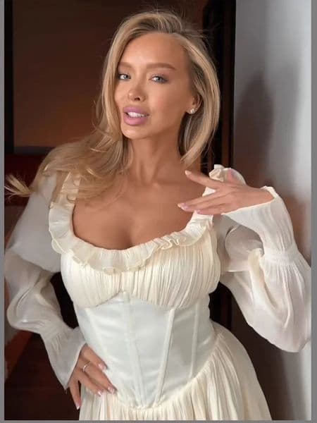 Womens Mini Dress Square Neck Ruffle Lantern Long Sleeves Waist Cinching Lace Up Dresses Charming Ladies Pleated Partywear 260515