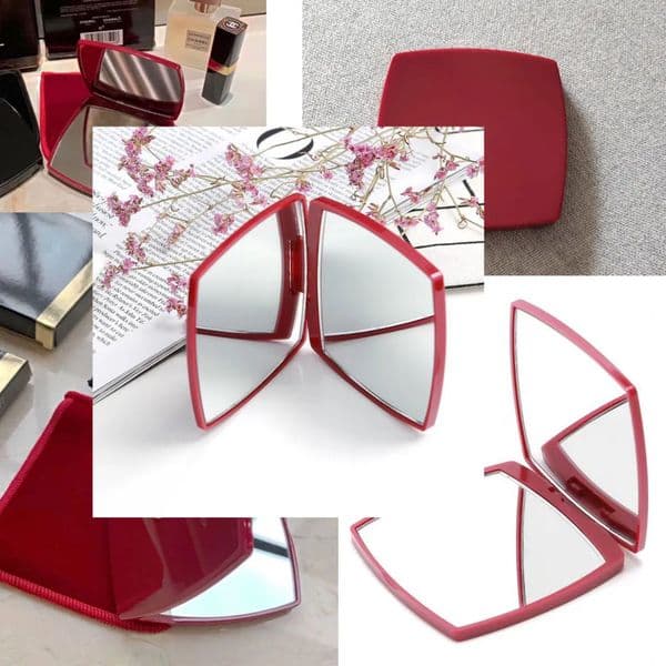 Luxury Designer Decor 2021 Red Fashion Classic Folding Double Side Portable Hd room Make-Up And Magnifying Mirror With Flannelette Bag&Gift 4