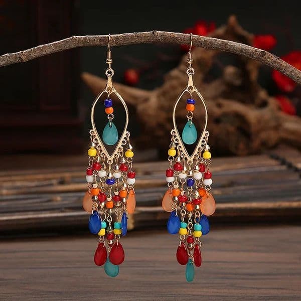 Boho Ethnic Seed Beads Long Earrings For Women Colorful Crystal Tassel Dangle Drop Earring Girls Fashion Party Jewelry260512