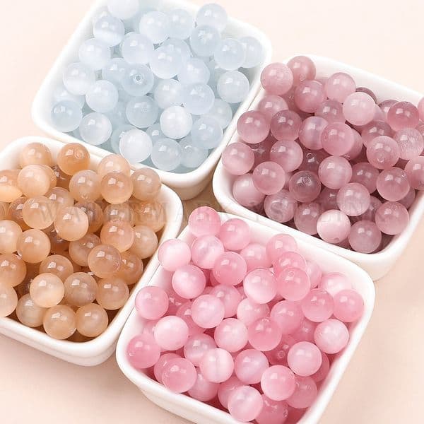30 pieces 6-12Mm Cool White Moonlight Cat's Eye Stone Round Beads DIY Beading Bracelet Necklace Jewelry Material Accessories