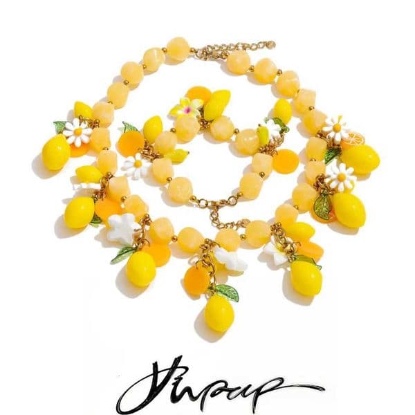 Yhpup Spring Summer Style Lemon Charm Statement Necklace Bracelet Set 2026 Flower Acrylic Resin Chain Handmade Jewelry X260516