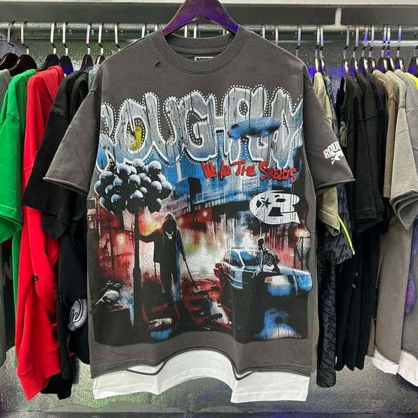 New Rough Play Skull Printed Hot Drilled High Quality Piercing Cotton Splicing Short Sleeve T-shirt for Men and Women 26Y0516