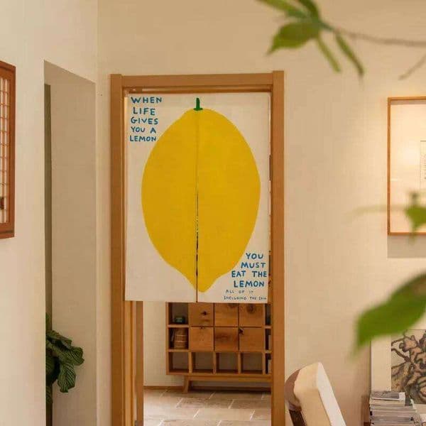 VIKAMA Minimalist Lemon Art Print Door Modern Half Curtain, Fresh Fun Home Decor For Kitchen & Cafe 26W0516