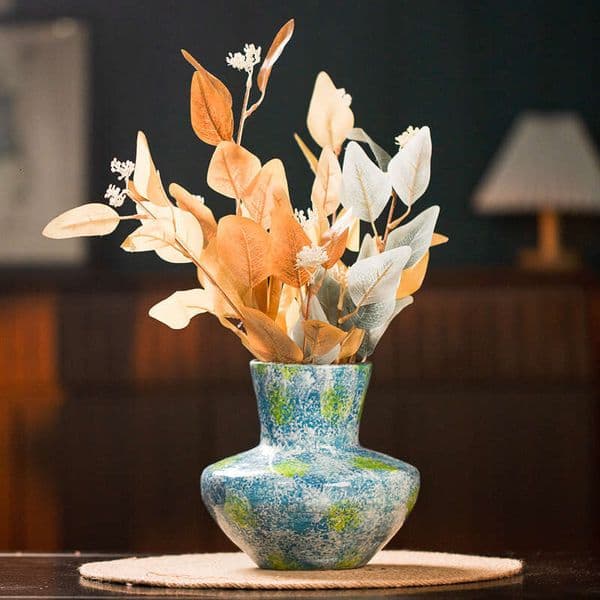 2026 New Designer Ornaments Jingdezhen Handcrafted Ceramic Vase Hand-Painted Vessel Living Room TV Cabinet Home Decoration Green Plant Ornament Dry Flower