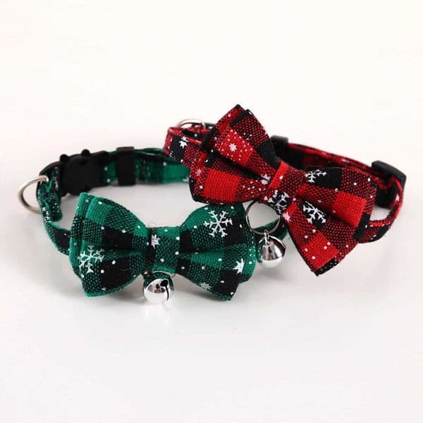 Pet Breakaway Cat Collar Bow Tie And Bell Cute Plaid Christmas Red Elastic Adjustable Dog Collar With Sash Small Bell For Cats C260516