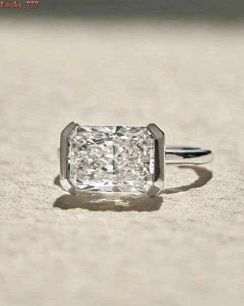 Radiant Diamond Ring 2.5CT Lab Grown Crushed Ice 14k Yellow Gold Solitaire Half Bezel 2MM Bypass Band IGI Certified Ring