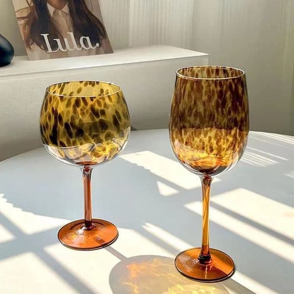 2026 Vintage Leopard Champagne Cup Retro Red Glass High-End Wine Glasses Cups Amber Cocktail Gobletparty Tools Free Shipping 02